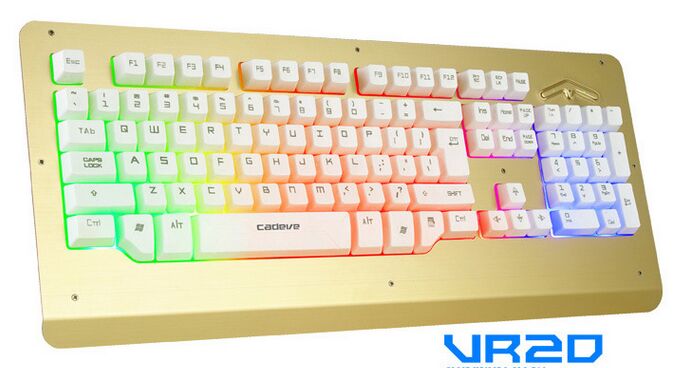 凯迪威VR20 铝合金面板 彩虹发光 全铜纺织线 游戏键盘 金色