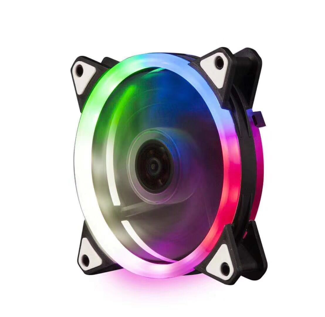 航嘉RGB机箱风扇 双光圈 12CM 5色彩虹风扇